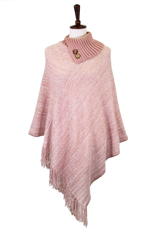 Knitted Fold Over Button Collar Poncho - The Downtown Dachshund