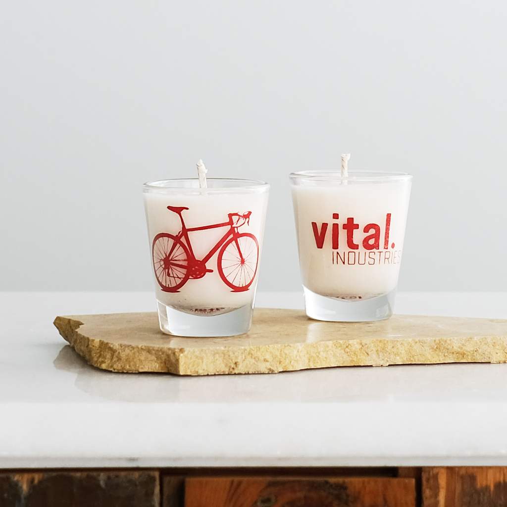 Bicycle Shot Glass Candle- Multiple Scents - The Downtown Dachshund
