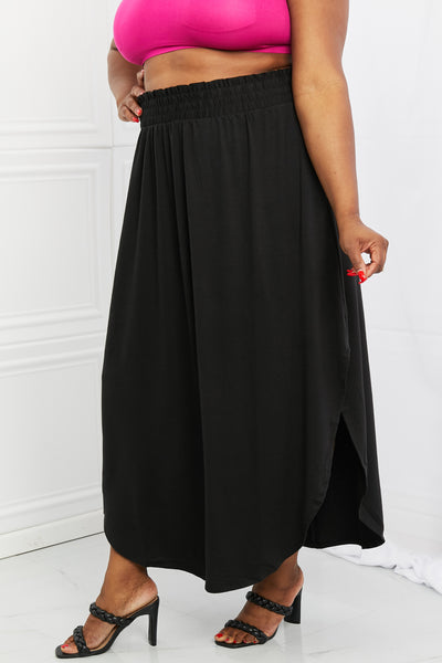Zenana It's My Time Full Size Side Scoop Scrunch Skirt in Black - The Downtown Dachshund