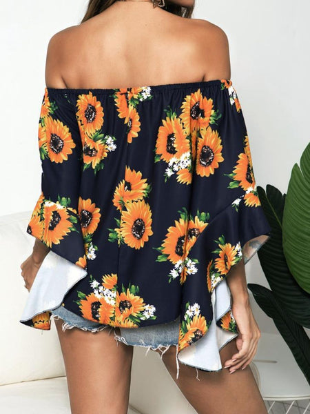 Floral Print Off-Shoulder Flounce Sleeve Blouse - The Downtown Dachshund