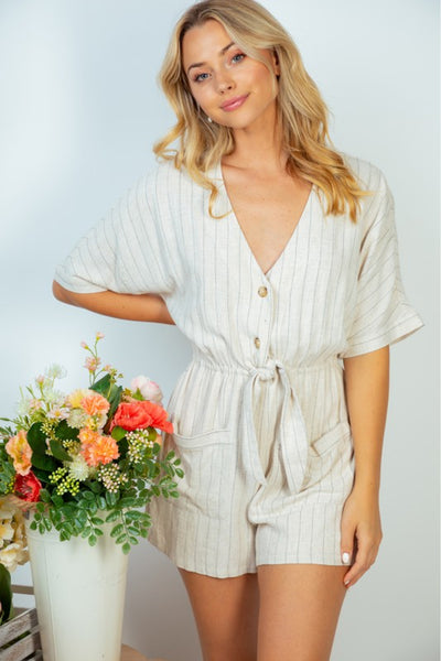 White Birch Just Can't Wait Full Size Striped Romper - The Downtown Dachshund