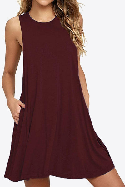 Round Neck Sleeveless Dress with Pockets 7 Colors!! - The Downtown Dachshund