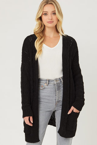 Chenille Cable Knit Oversized Open Front Cardigan - The Downtown Dachshund