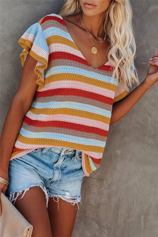 Stripes Flutter Top-Yellow - The Downtown Dachshund