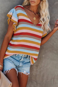 Stripes Flutter Top-Yellow - The Downtown Dachshund