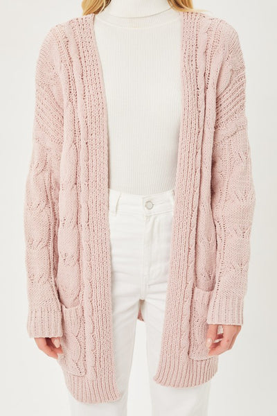 Chenille Cable Knit Oversized Open Front Cardigan - The Downtown Dachshund