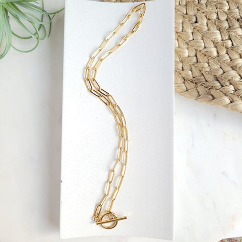 18k Gold Plated Paper Clip Chain with Toggle Clasp - The Downtown Dachshund