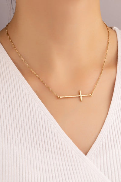 HAMMERED SIDEWAY CROSS NECKLACE - The Downtown Dachshund