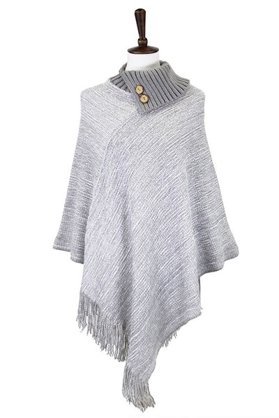 Knitted Fold Over Button Collar Poncho - The Downtown Dachshund
