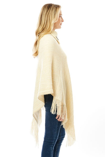 Knitted Fold Over Button Collar Poncho - The Downtown Dachshund