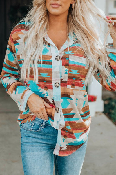 Print Buttoned Pocket Chest Long Sleeve Shirt - The Downtown Dachshund