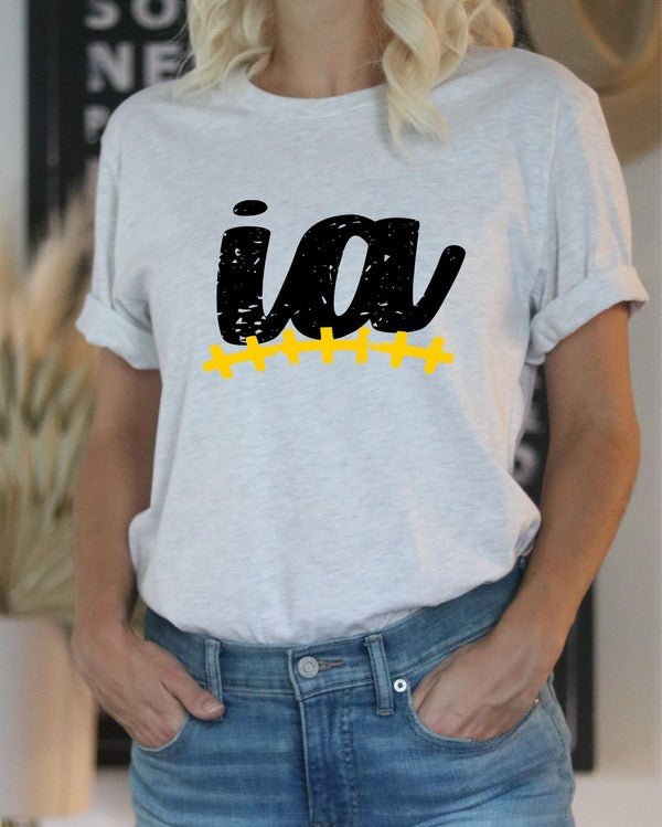 Iowa IA 2 Color Football Stitch Boutique Tee - The Downtown Dachshund