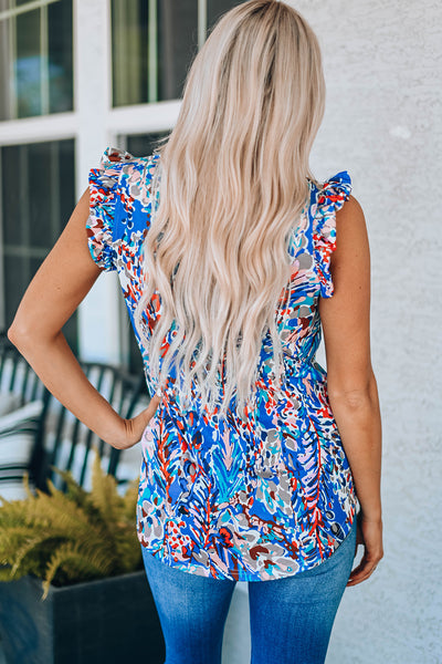 Abstract Print Ruffle Shoulder Top - The Downtown Dachshund