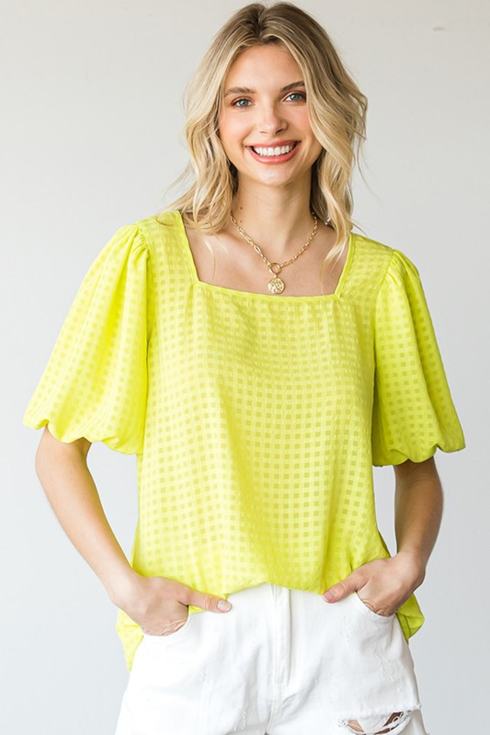 First Love Full Size Short Balloon Sleeve Blouse - The Downtown Dachshund