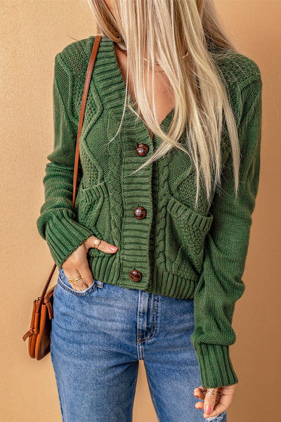 Mixed Knit Button Down Cardigan with Pockets - The Downtown Dachshund