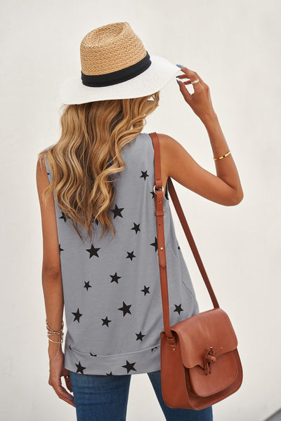 Star Print Tank with Slits - The Downtown Dachshund