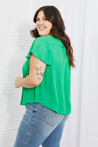 Sew In Love Just For You Full Size Short Ruffled sleeve length Top in Green - The Downtown Dachshund