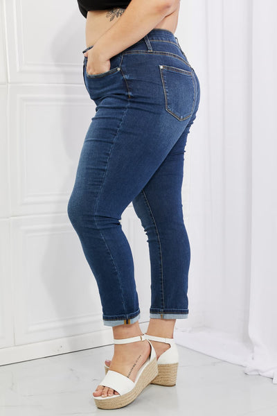Judy Blue Crystal Full Size High Waisted Cuffed Boyfriend Jeans - The Downtown Dachshund