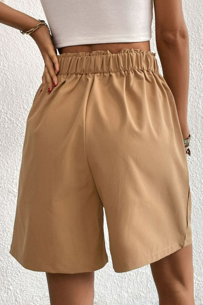 Buttoned Elastic Waist Pleated Detail Shorts - The Downtown Dachshund