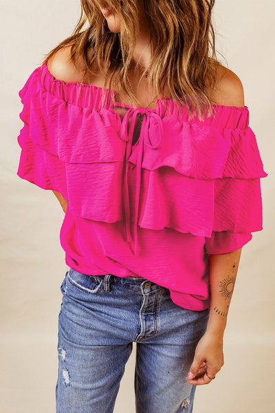 Tied Off-Shoulder Layered Blouse - The Downtown Dachshund