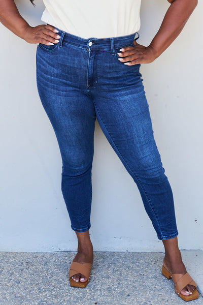 Judy Blue Marie Full Size Mid Rise Crinkle Ankle Detail Skinny Jeans - The Downtown Dachshund