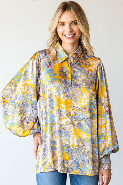 First Love Full Size Floral Lantern Sleeve Blouse - The Downtown Dachshund