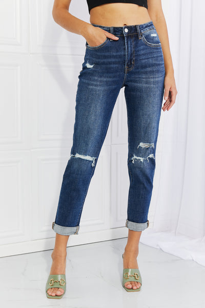 VERVET Full Size Distressed Cropped Jeans with Pockets - The Downtown Dachshund