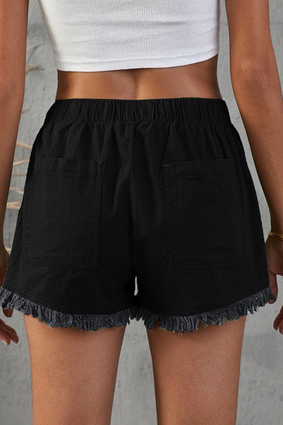 Pocketed Frayed Denim Shorts - The Downtown Dachshund