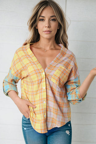 Open Front Buttoned Long Sleeve Shirt with Pocket - The Downtown Dachshund