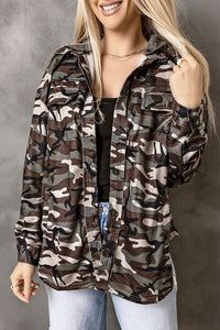 Camouflage Button Up Hooded Jacket