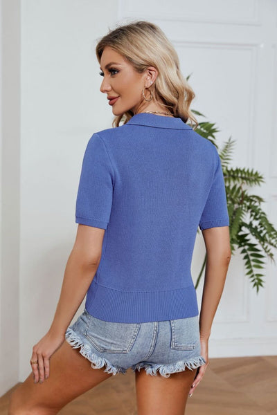 Johnny Collar Short Sleeve Knit Top - The Downtown Dachshund
