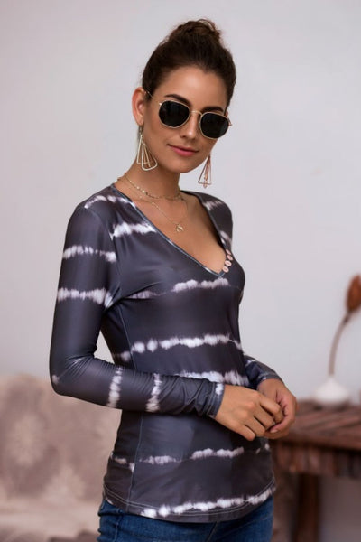 Tie-Dye Plunge Long Sleeve Top - The Downtown Dachshund