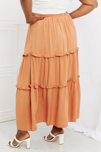 Zenana Summer Days Full Size Ruffled Maxi Skirt in Butter Orange - The Downtown Dachshund