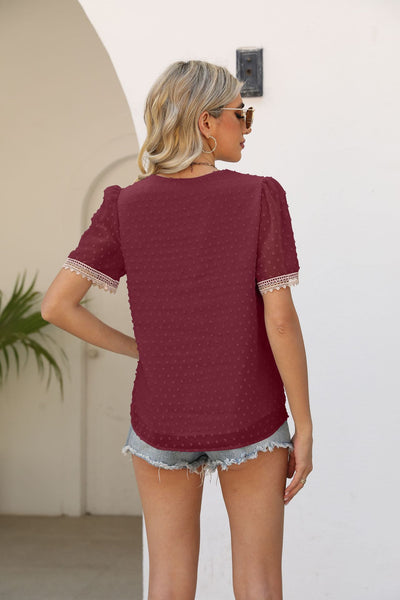 Contrast V-Neck Swiss Dot Top - The Downtown Dachshund
