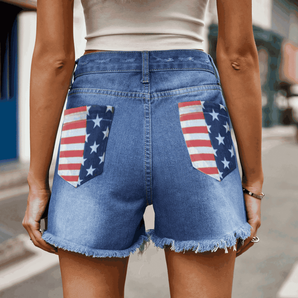 US Flag Distressed Denim Shorts - The Downtown Dachshund