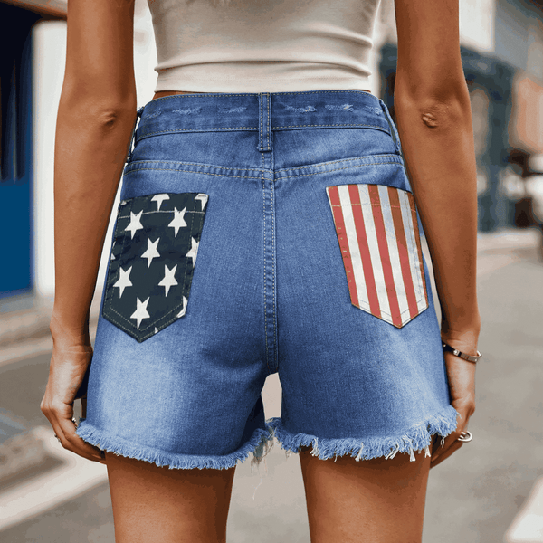 US Flag Distressed Denim Shorts - The Downtown Dachshund