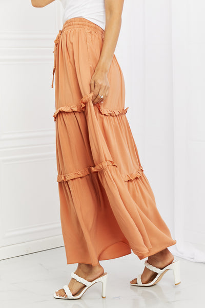 Zenana Summer Days Full Size Ruffled Maxi Skirt in Butter Orange - The Downtown Dachshund