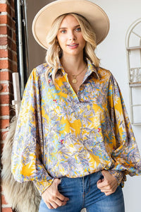 First Love Full Size Floral Lantern Sleeve Blouse - The Downtown Dachshund
