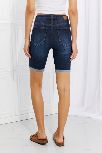 Judy Blue Lucy High Rise Patch Bermuda Shorts - The Downtown Dachshund
