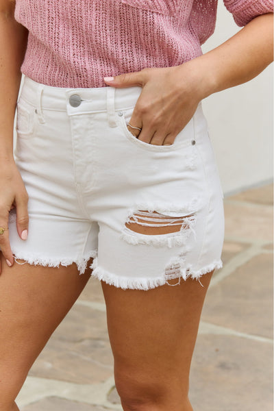 RISEN Lily High Waisted Distressed Shorts - The Downtown Dachshund