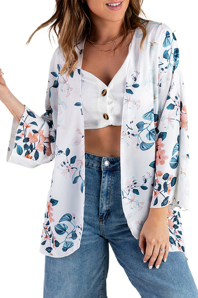 Floral Print Open Front Cardigan - The Downtown Dachshund