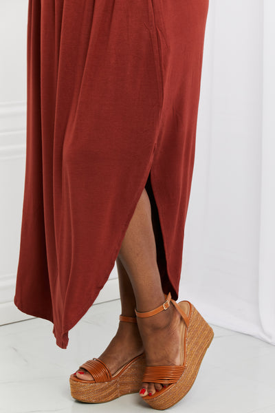 Zenana It's My Time Full Size Side Scoop Scrunch Skirt in Dark Rust - The Downtown Dachshund