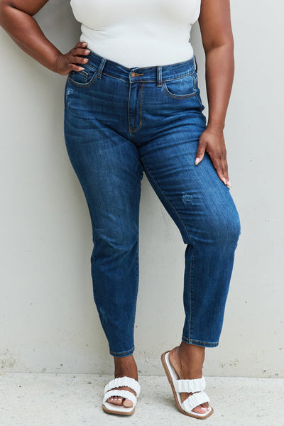Judy Blue Aila Regular Full Size Mid Rise Cropped Relax Fit Jeans - The Downtown Dachshund