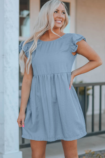 Flutter Sleeve Ruched Mini Dress - The Downtown Dachshund