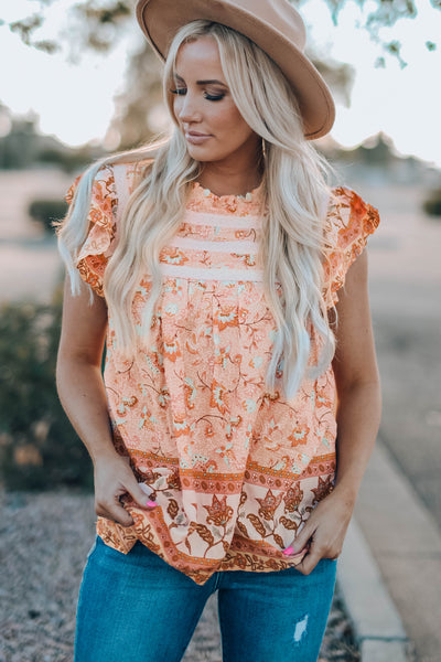 Floral Flutter Sleeve Sleeveless Blouse - The Downtown Dachshund