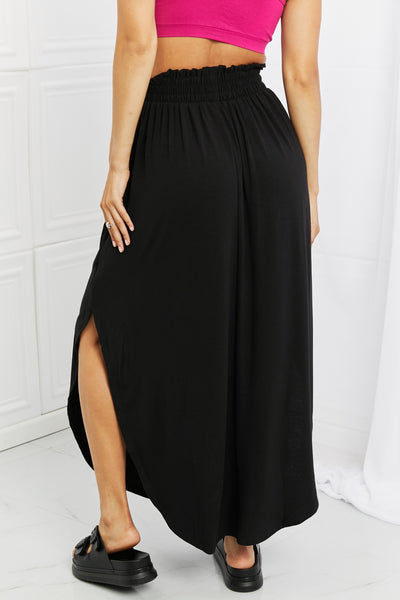 Zenana It's My Time Full Size Side Scoop Scrunch Skirt in Black - The Downtown Dachshund