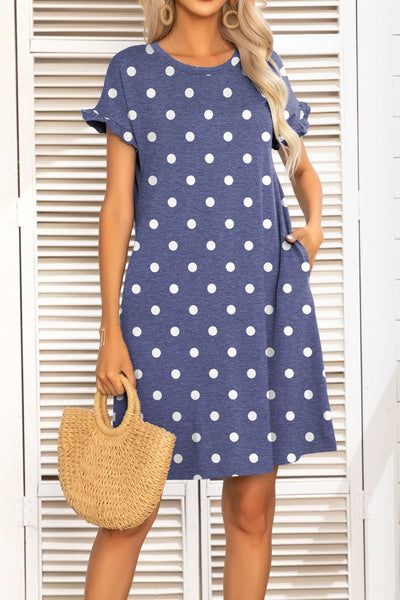 Flounce Sleeve Round Neck Dress with Pockets - The Downtown Dachshund