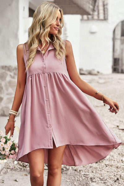 Button Down Collared Sleeveless Dress - The Downtown Dachshund