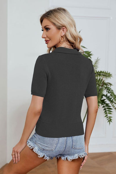 Johnny Collar Short Sleeve Knit Top - The Downtown Dachshund