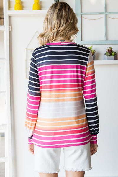 Gradient Striped Long Sleeve V-Neck Top - The Downtown Dachshund
